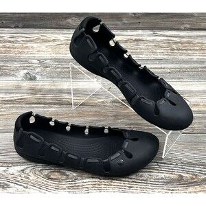 Crocs Women's 9 Casual Slip On Ballet Slippers Black Rubber Flats With Cut-Outs